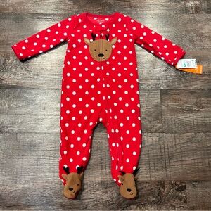 NWT Carters Polka Dot Fleece Reindeer Sleeper